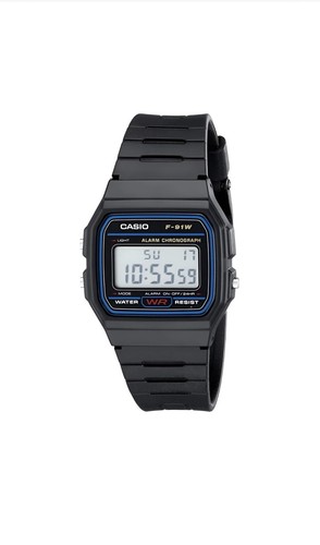 Casio Men's Watch Classic Alarm Chrono Digital Dial Black Resin Strap F91W-1