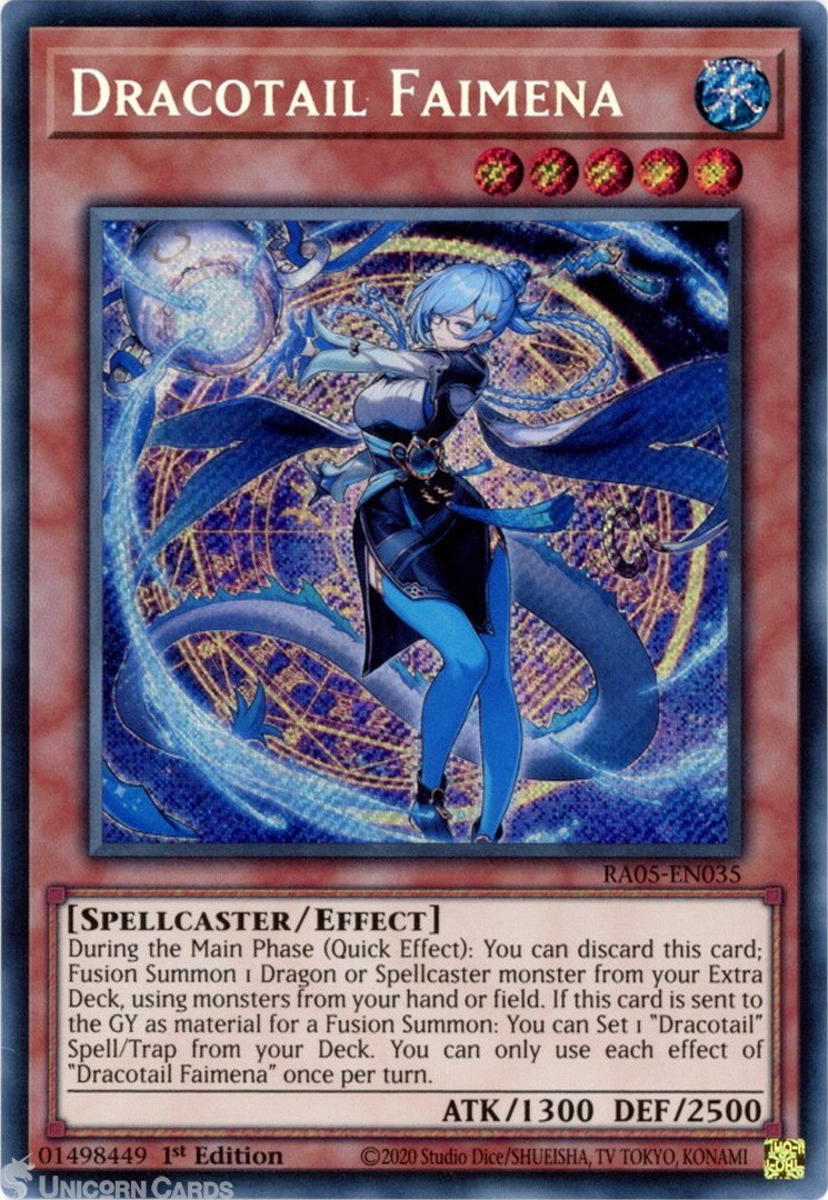RA05-EN035 Dracotail Faimena : Secret Rare 1st Edition Mint YuGiOh Card