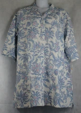 Miss Elaine Women's Plus Size Quilted Snap-Front Short Robe, Blue Floral, 3X