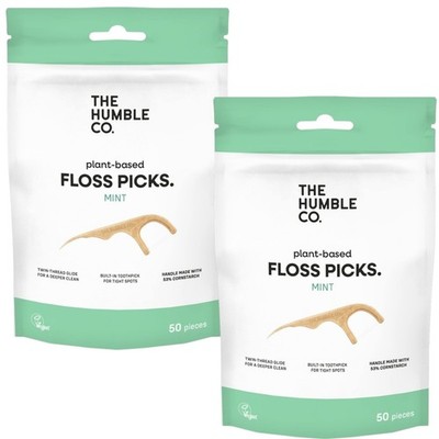 2x Humble Floss Picks, Minze 2x 50 Stück Zahnseide Sticks Flosser Zahnseide
