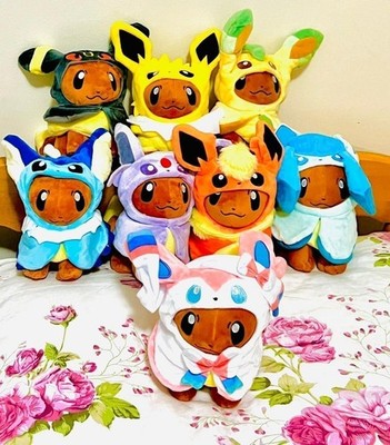 8 Eevee Poncho Evolution Plush Doll Toy Pocket Monster Anime Game Eeveelution 8''