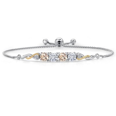 925 Silver and 10K Yellow Gold Peach Morganite and White Moissanite and White