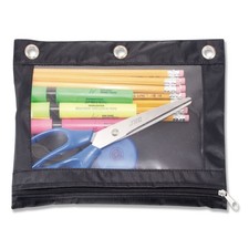 Advantus Binder Pencil Pouch, 10 x 7 3/8, Black/Clear