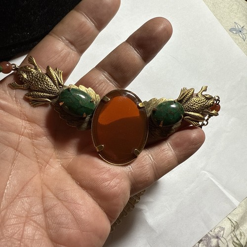 Collana Catena Libro Rane Enorme Corniola E Vetro Arte Verde Dichiarazione Vintage - Foto 15 di 22