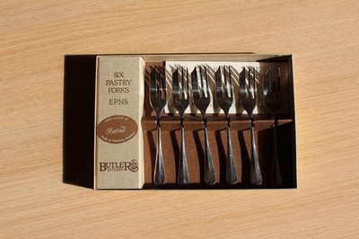 Butler Besteck versilbert 6 Rattail Gebäckgabeln Set