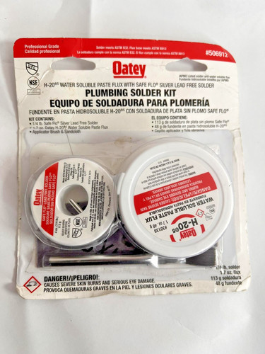 Oatey Safe Flo H-20 Plumbing Solder Kit 506912 Lead Free Solder Flux Brush