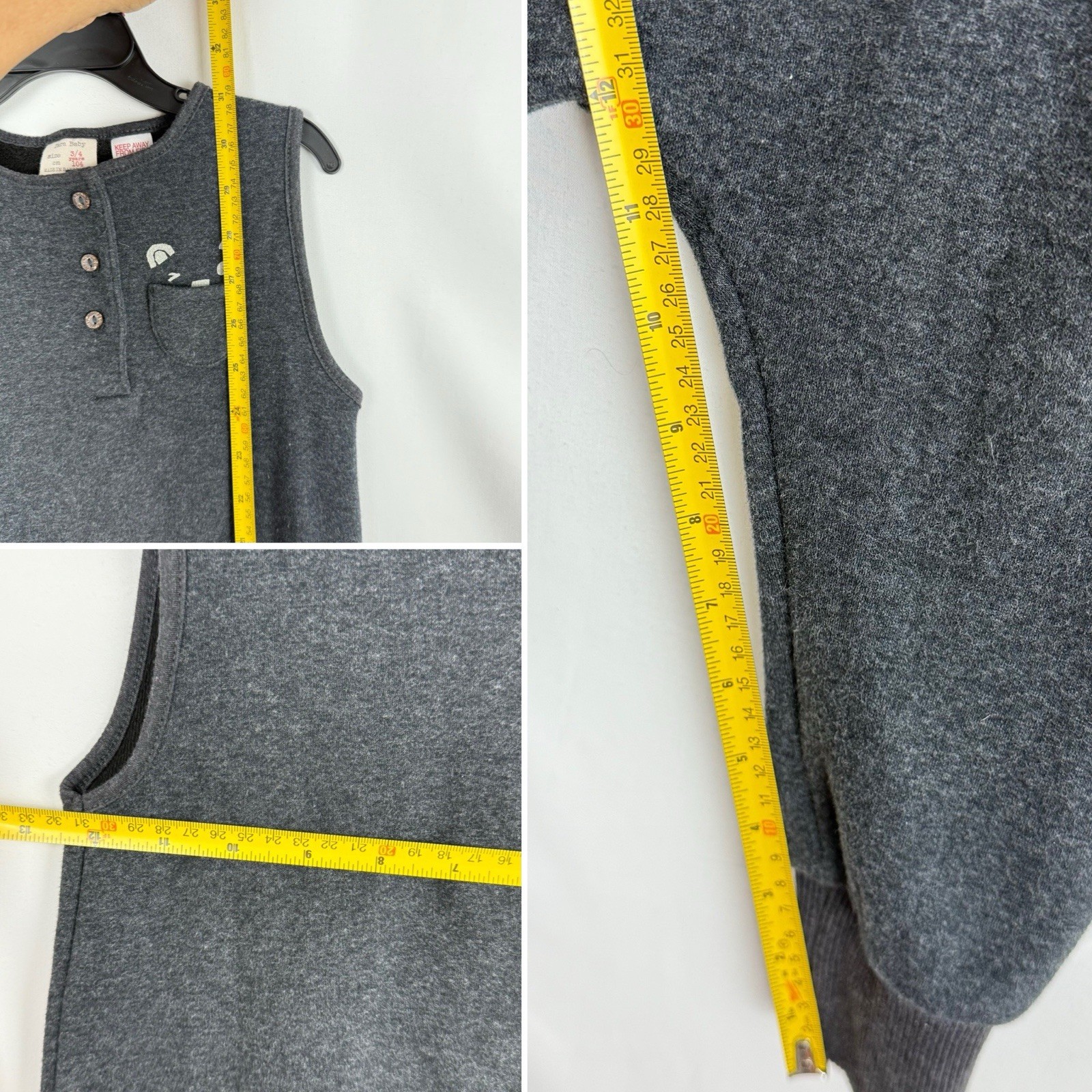 Zara Baby Gray Sleeveless Romper One Piece 3–4Y 104cm Bear Pocket Knit thumbnail 8