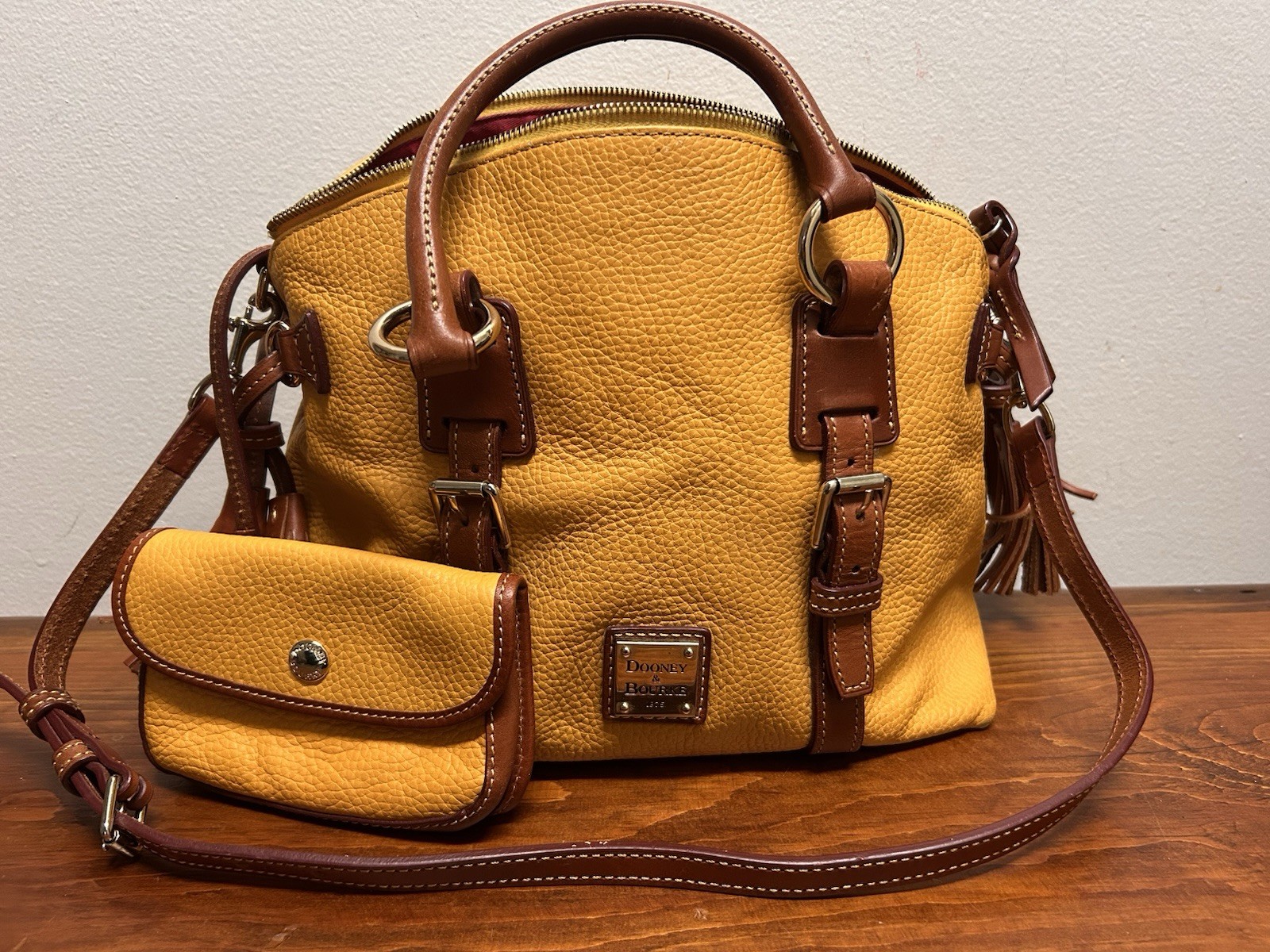 Dooney & Bourke Bristol Satchel Domed and Mustard Yellow Vintage  Leather Purse