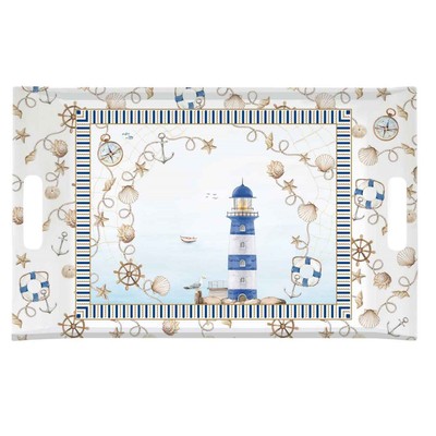 Serviertablett BLUE LIGHTHOUSE Leuchtturm 47x31cm weiß blau Melamin Easy Life