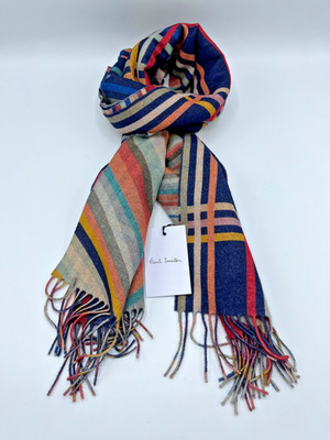 Paul Smith SWIRL Check Tartan Wolle und Kaschmir SCHAL in Tasche *Made in Italy*