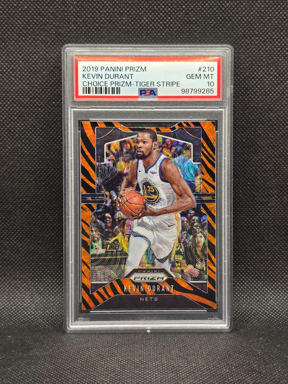 2019-20 Panini Prizm Kevin Durant Tiger Stripe Choice SP PSA 10