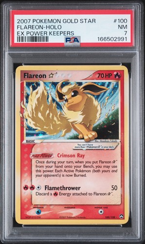 2007 POKEMON EX POWER KEEPERS GOLD STAR #100 FLAREON-HOLO PSA 7