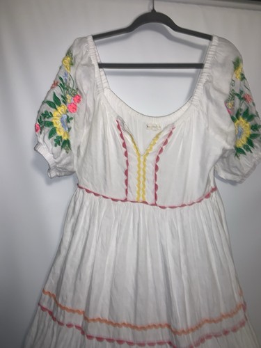 Vestido de lino blanco con flores silvestres Roller Rabbit para mujer talla mediana manga corta forrado - Imagen 3 de 10