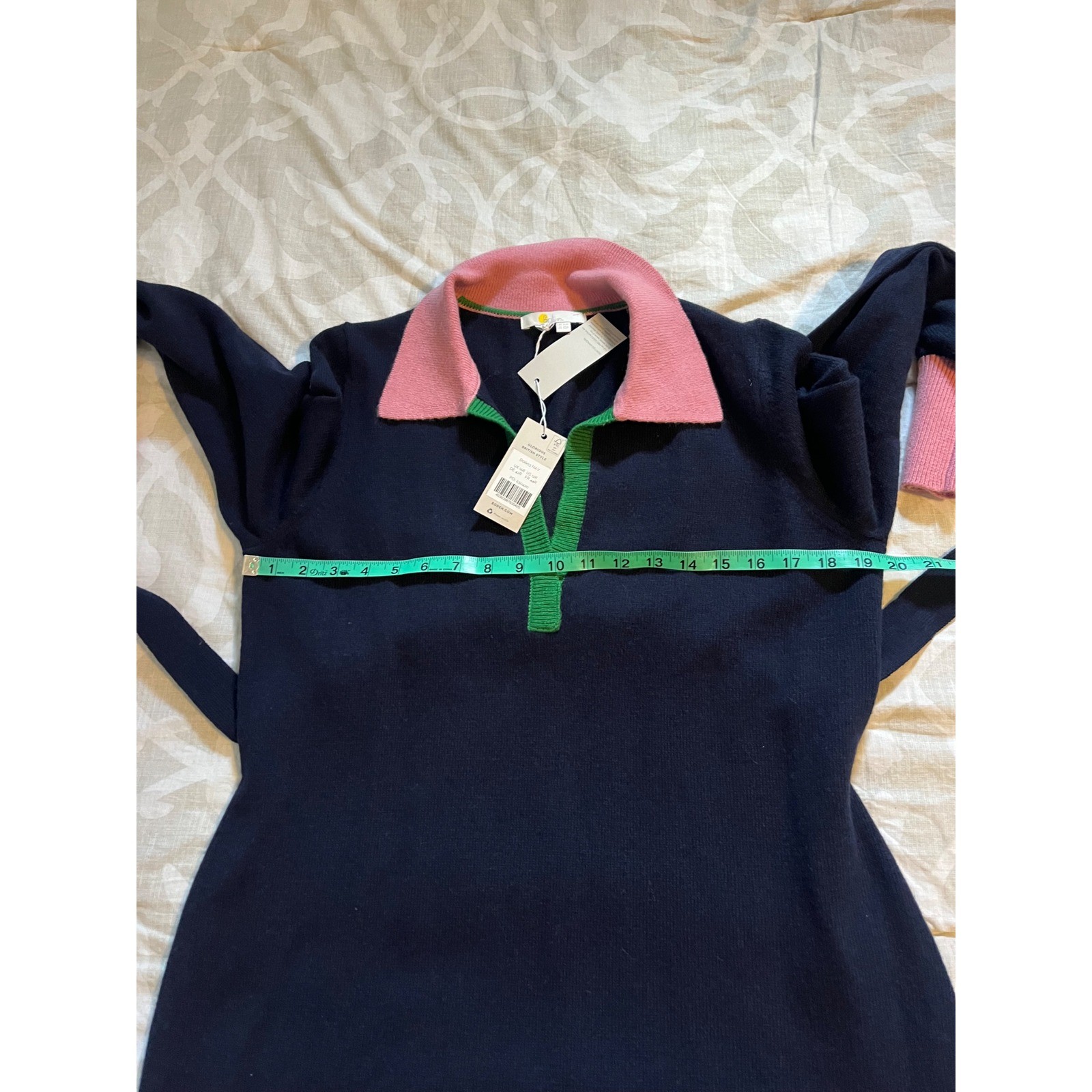 NWT Boden Harriet Navy Pink Green Knit Midi Dress Belted Polo Collar US 12