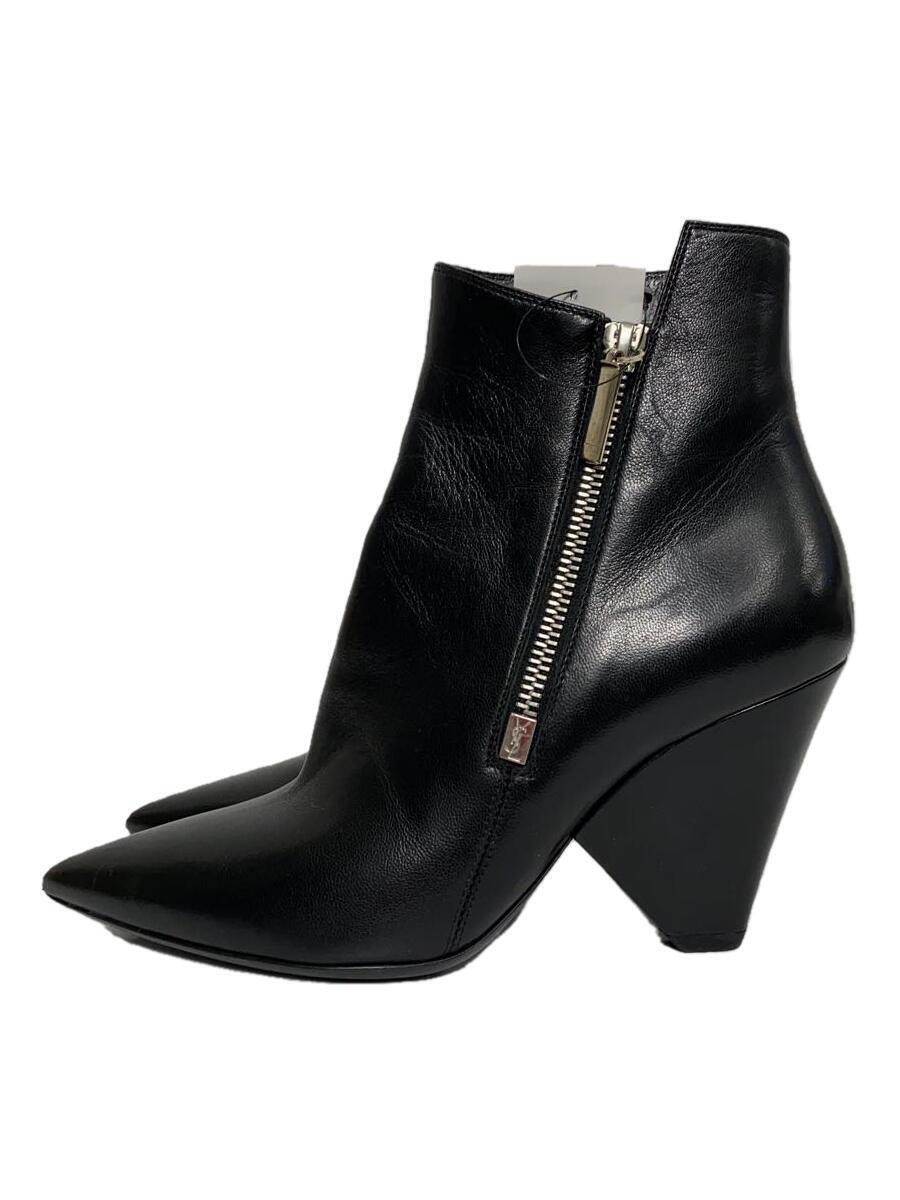 Saint Laurent Black Leather Booty 35mm Heel Pump