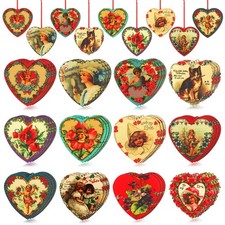 36PCS Vintage Wooden Valentine Heart Hanging Ornaments for Tree Window Decor Set