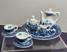 Vintage Blue Willow Ware Miniature Tea Set Doll House