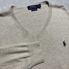 Polo Ralph Lauren Pima Cotton V-Neck Sweater Mens L Light Beige EUC