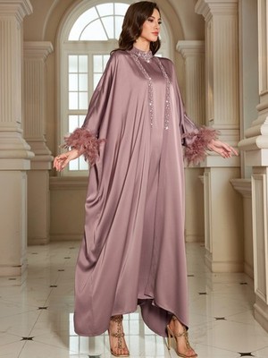 long kimono dress abaya pink 2 Piece Abaya Women Open Cardigan Long Maxi Dress Kaftan Kimono Sets Turkey Arab