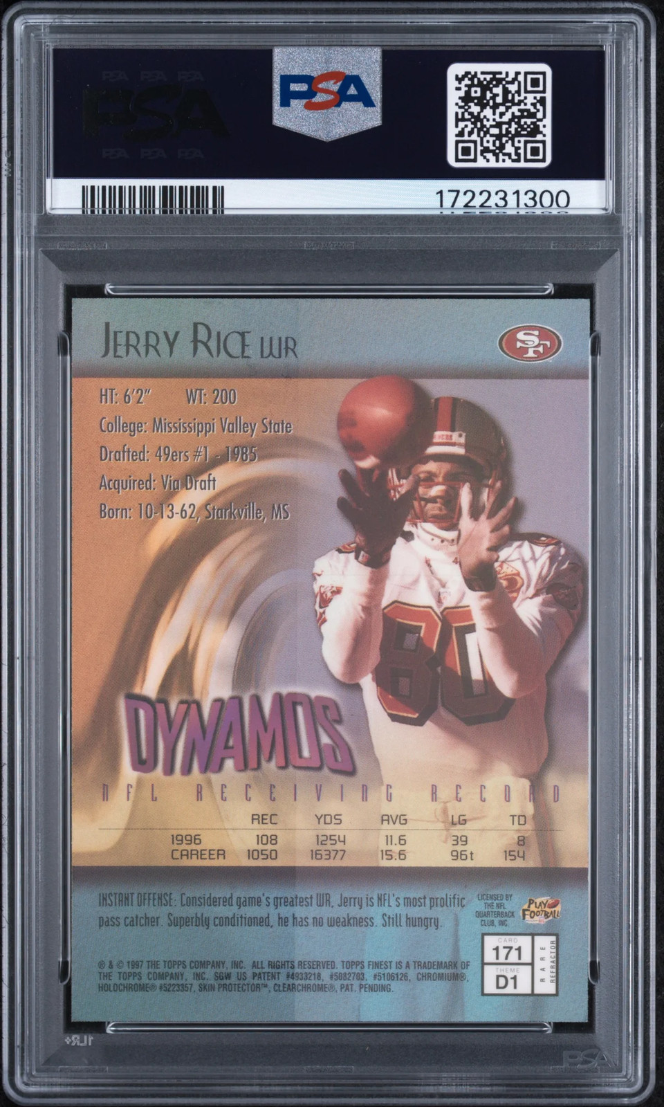 1997 Finest Jerry Rice Refractor PSA 9 POP 10 view 2
