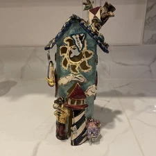 Blue Sky Clayworks 2001 Four Seasons SUMMER House Heather Goldminc Candle Holder