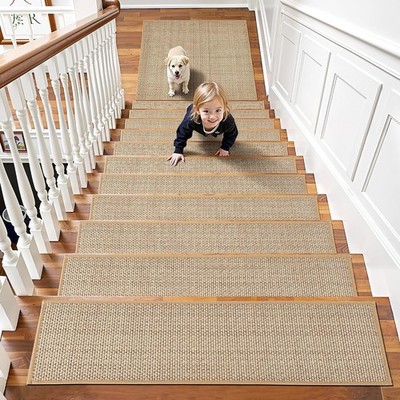 Chenille Stair Treads Non Slip 15pcs Comfortable Runner for Wooden Steps Rubber