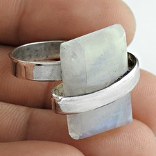 Cushion Rainbow Moonstone Gemstone 925 Silver Statement Crown Chakra Unique Ring