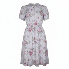 Prairie Cottagecore Floral Dress Purple Cotton S/M Ms Basia Petites VTG Renewed