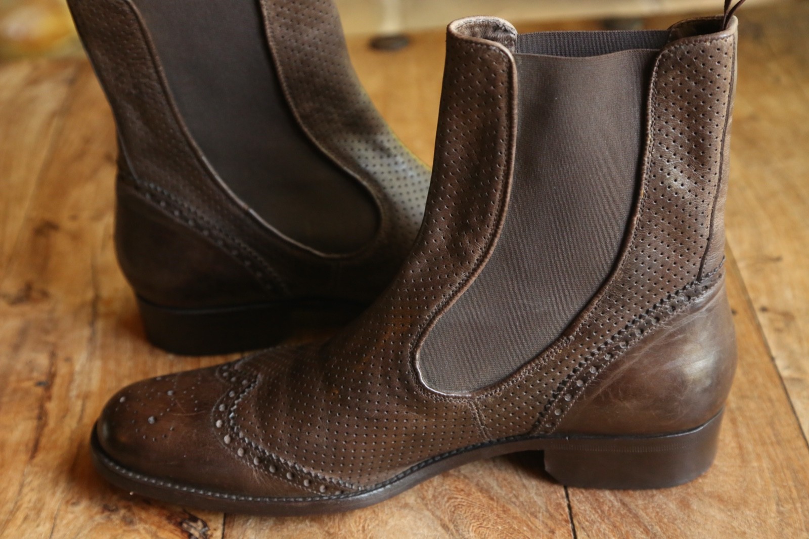 Belstaff Brown Perforated Leather Chelsea Boots Shoes Men UK 11 US 12 EU 45 image 5