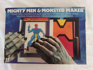 Vintage TOMY Mighty Men and Monster Maker Design Kit w/ 18 Plates and Pencils