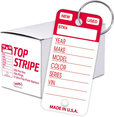 250 Tear-Proof Vinyl Poly Car Key Tags with Split Rings Included and Two Markers