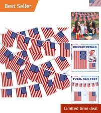 50 Pcs American Flags Banner, 52.5 FT Patriotic USA String Red Blue White