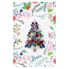 Multi Crystal Christmas Tree Brooch Pin 2.5" Rhinestone Holiday Jewelry