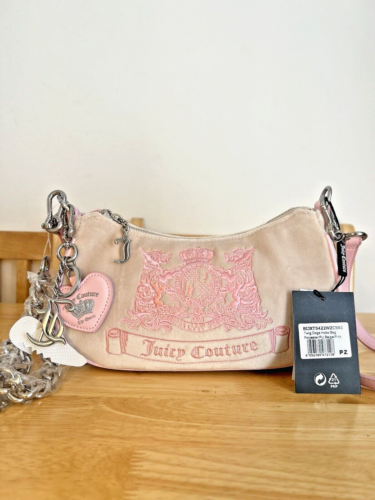 UK Exclusive Juicy Couture Medium Twig Dogs Pink Beige Velvet Hobo Bag FREE P&P - Picture 10 of 13