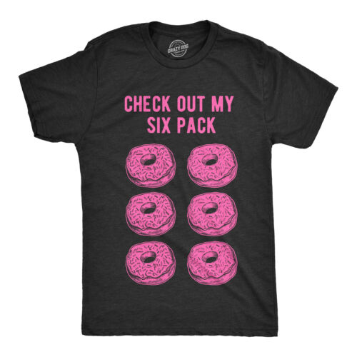 Mens Check Out My Six Pack T shirt Funny Workout Donuts Graphic Humor Gym Tee - Afbeelding 1 van 7