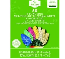 Holiday Time 50-Count 8-Function Multicolor to Warm White Color-Sync LED C7