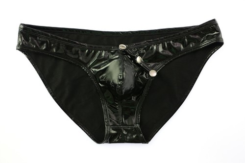 Hombres Wet Look Calzoncillos Sexy Ropa Interior Imitación Cuero Calzoncillos Bragas Botón Lateral - Imagen 9 de 14