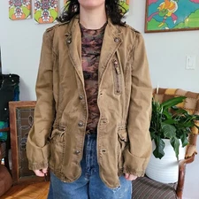 Triple Hue Soul Grunge Thrashed Tan Blazer Skull Buttons Large Indie Y2k College