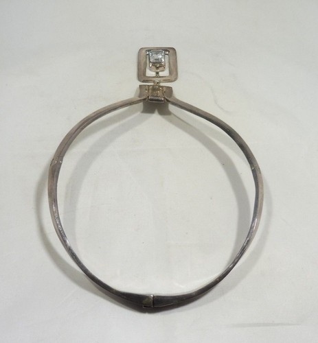 LARGE STERLING SILVER MEXICAN MODERNIST NECKLACE W CHUNKY QUARTZ PENDANT SIGNED - Picture 4 of 6
