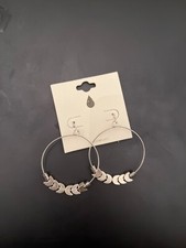 crescent moon dangle drop hoop earrings in silver