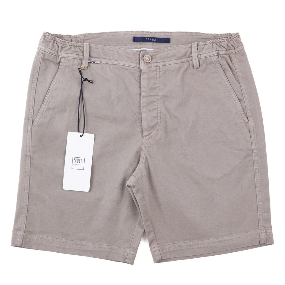 Fedeli Mushroom Gray-Beige Twill Cotton Chino Bermuda Shorts 34 (Eu 50) NWT