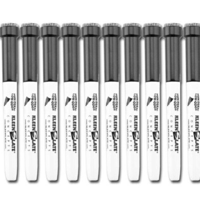 NEW Kleen Slate 10-Pack ALL BLACK Dry-Erase Markers with Eraser Caps ...