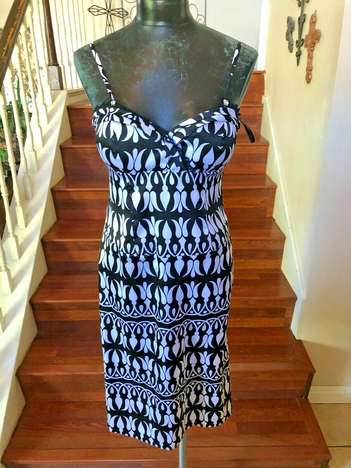 Nicole by Nicole Miller Women's Black/White Dress Spaghetti Strap Short Size 8