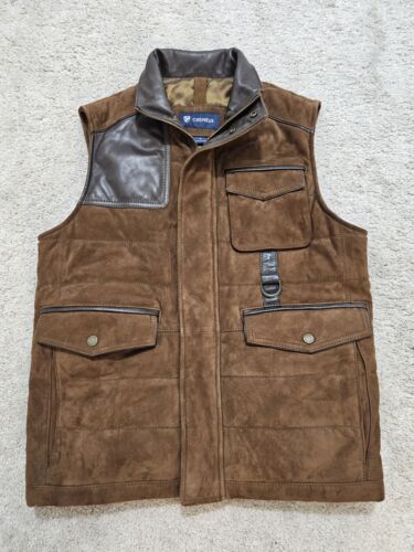 Daniel Cremieux Men's Vest Small Brown Leather Suede Warm Quilted Full Zipper - Picture 1 of 17