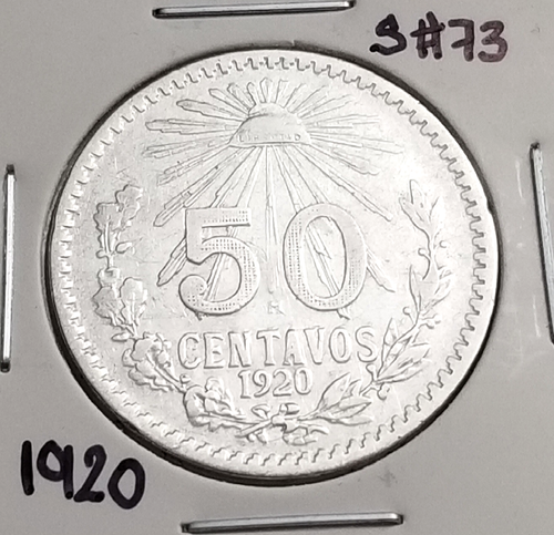 Mexico 50 Cents 1920 .720 Coin Silver, 50 Centavos moneda de Plata .720.