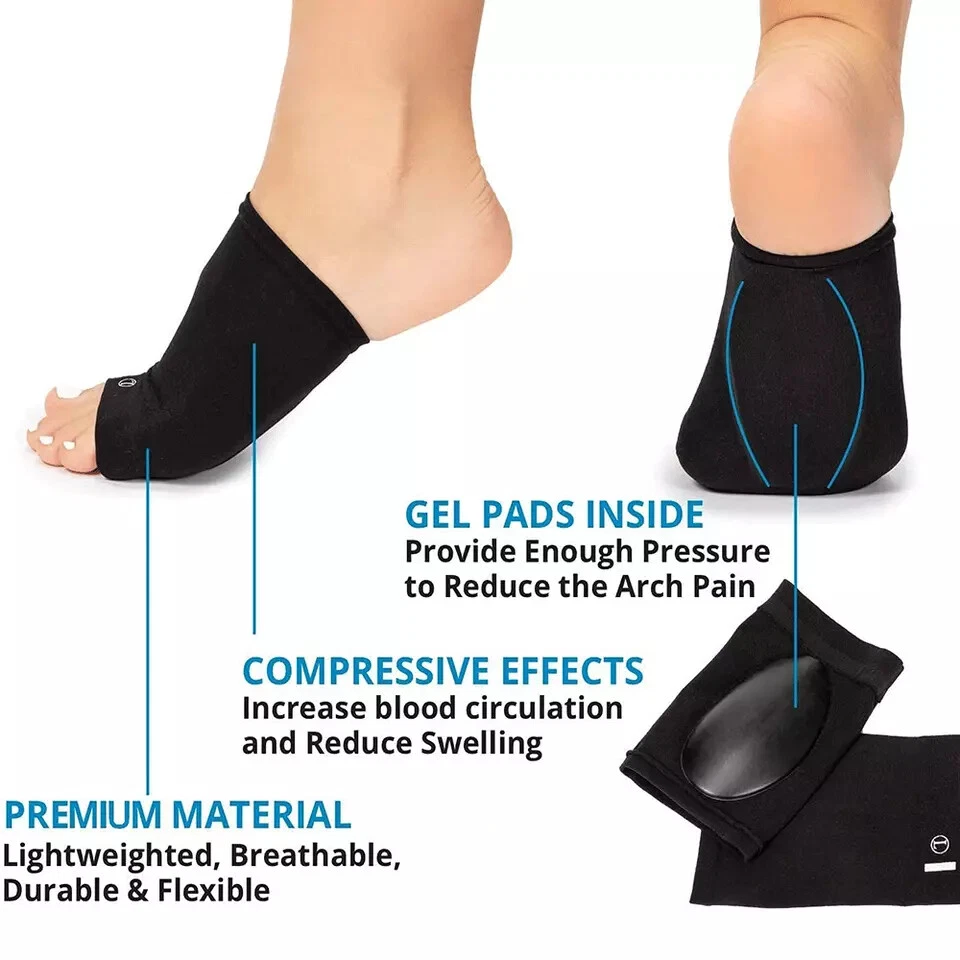 Almohadilla de gel de soporte de compresión 2*Almohadilla de soporte para arco alivio para pies fascitis plantar Foto 3 de 4