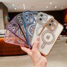 For iPhone 17 16 15 14 13 Shockproof Diamond Magnetic Case /Camera Protect Cover