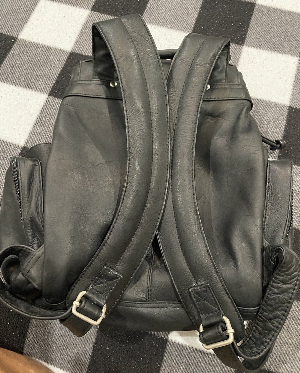 Wilson Leather 90s Black Leather Day Commuter Backpack Zip