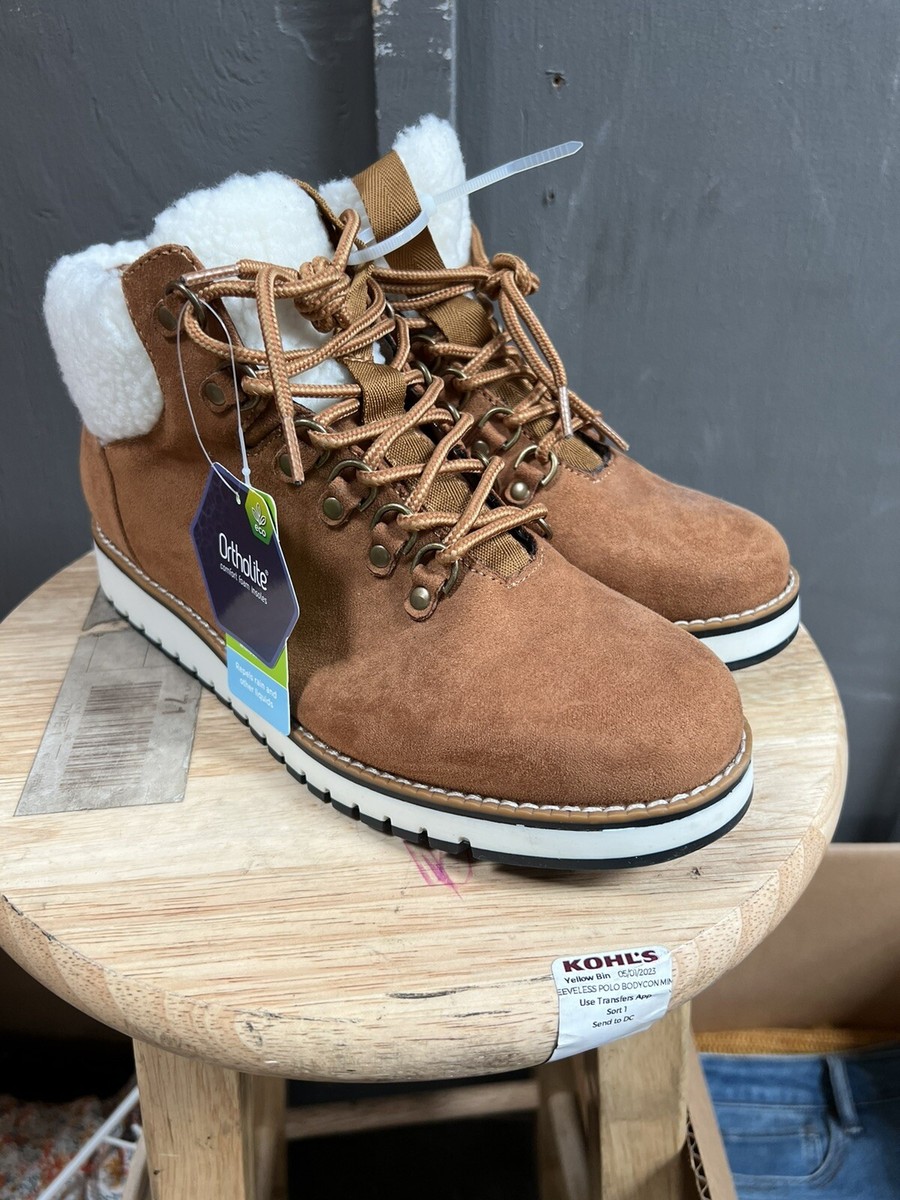 Sonoma Women's Cognac Lace-up Ankle Boots Ortholite Eco- Sz M  Scotchguard