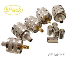 5-Pack, UHF PL-259 Male Crimp Type RF Connectors for RG8X, LMR240 Coax Wire